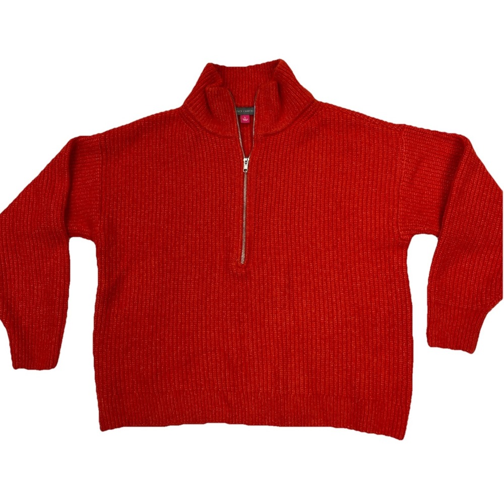 Vince Camuto Womens Red Ribbed Quarter Zip Mock Neck Knit Sweater Large